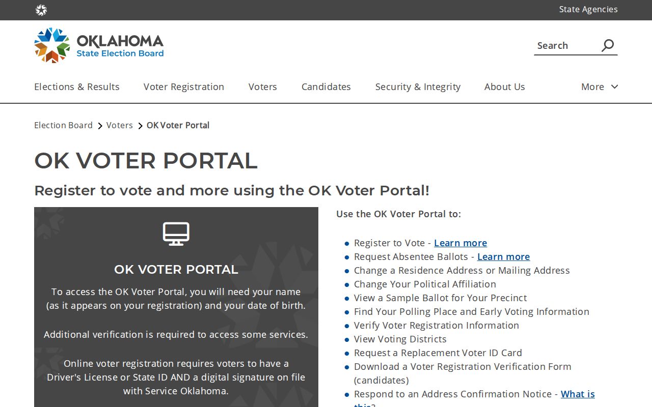 Edmond residents directory Oklahoma voter portal verification screen