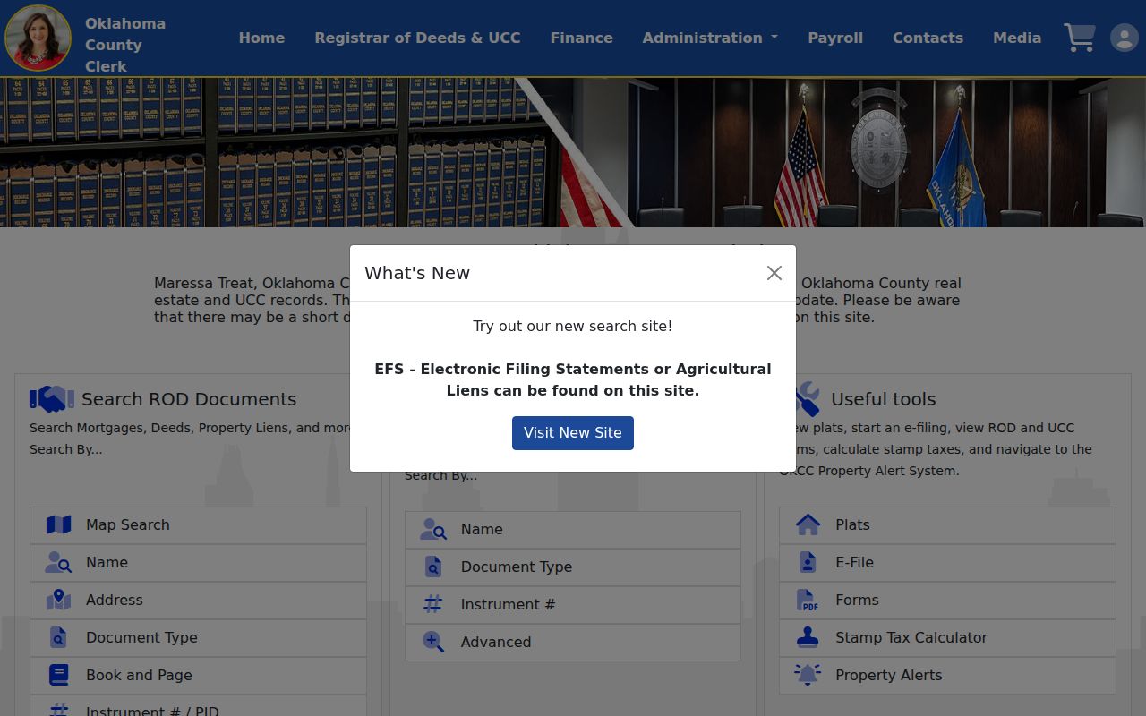 Edmond street directory County Clerk OKCC.ONLINE Registrar of Deeds search landing page