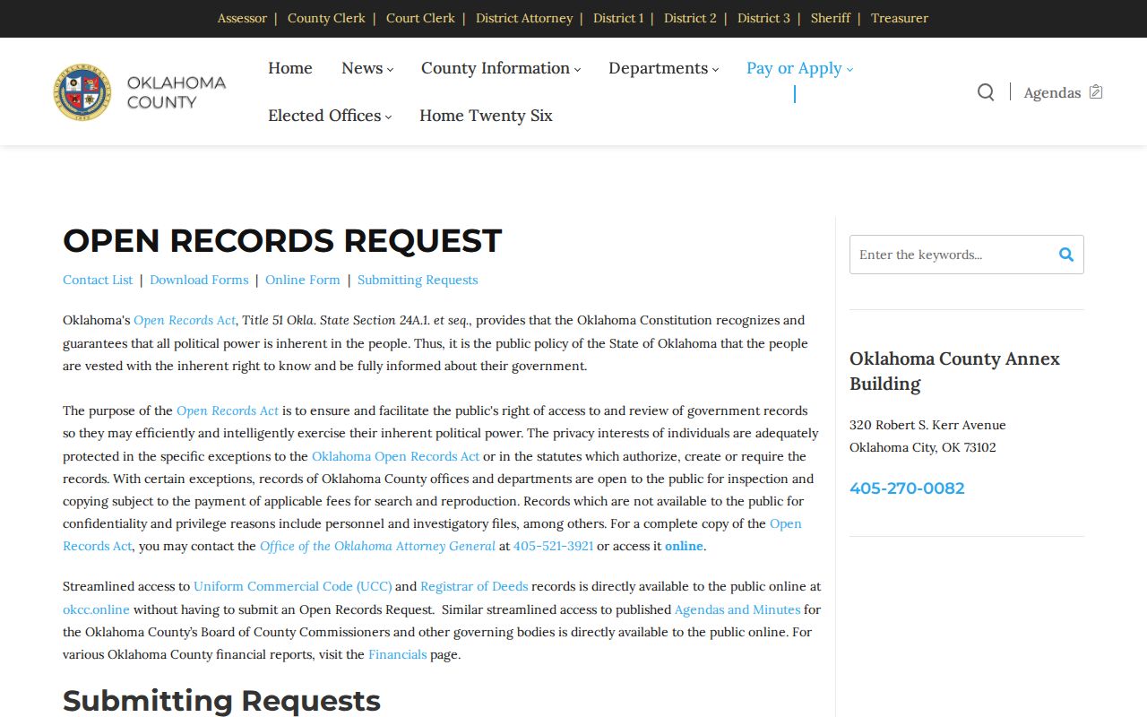 Edmond residents directory Oklahoma County open records request form
