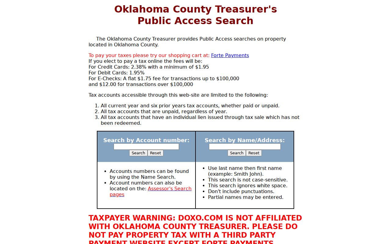 Edmond street directory Oklahoma County Treasurer account and name address search page