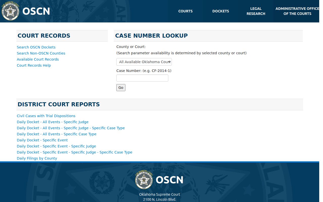 Edmond residents directory OSCN court docket search controls